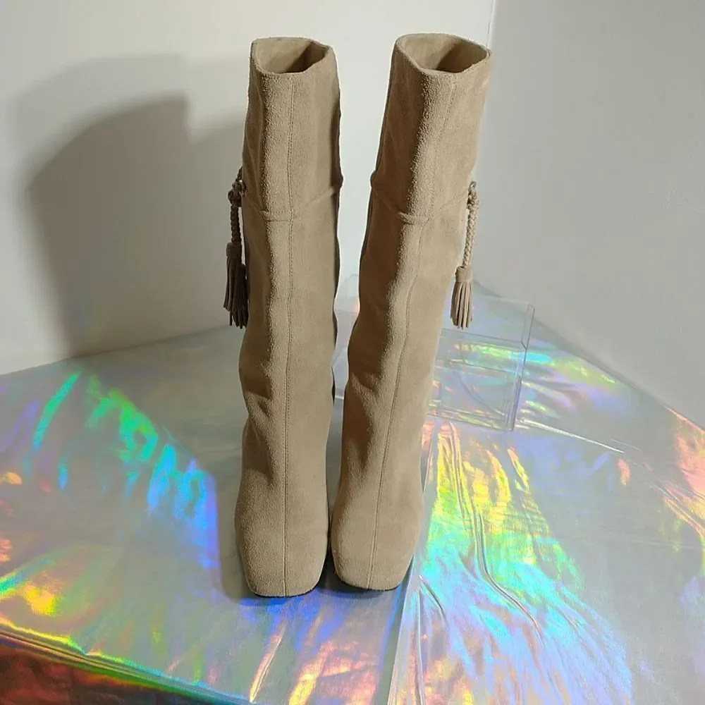 Cole Haan Womens SZ 5B Beige Suede Pull Up Mid Calf Boots.